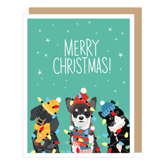 Holiday Pets with Christmas Lights Card