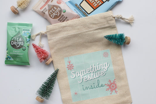 Something Festive Inside Holiday Cotton Drawstring Bag