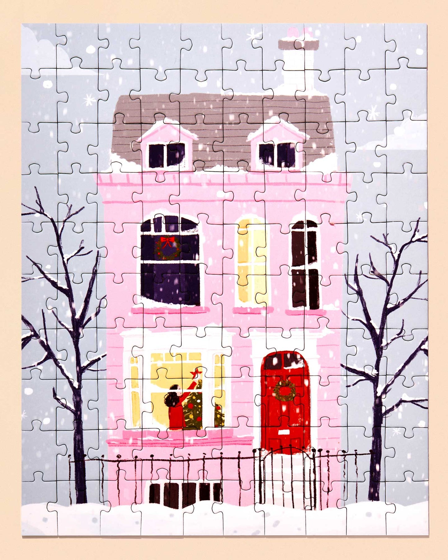 Christmas Pink House 100 Piece Puzzle