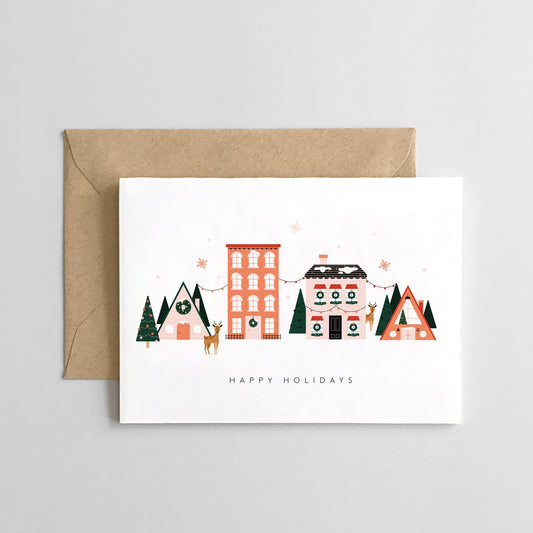 Happy Holidays Mini Christmas Village - Holiday Card