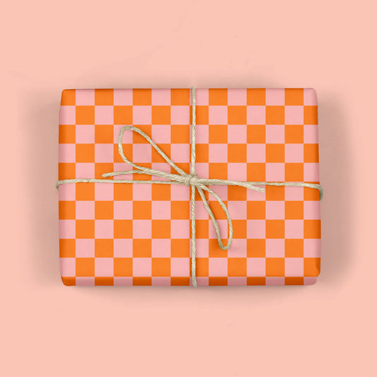 Coral Checkerboard Gift Wrap (Roll of 3 Sheets)