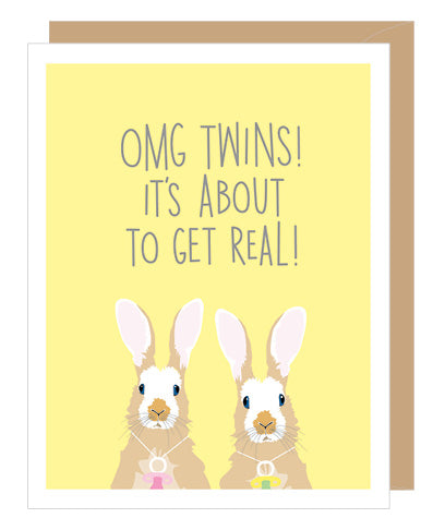 Rabbit Twins New Baby Card