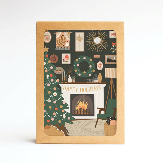 Boxed Set of 10 Happy Holidays Cozy Fire Folded Notes